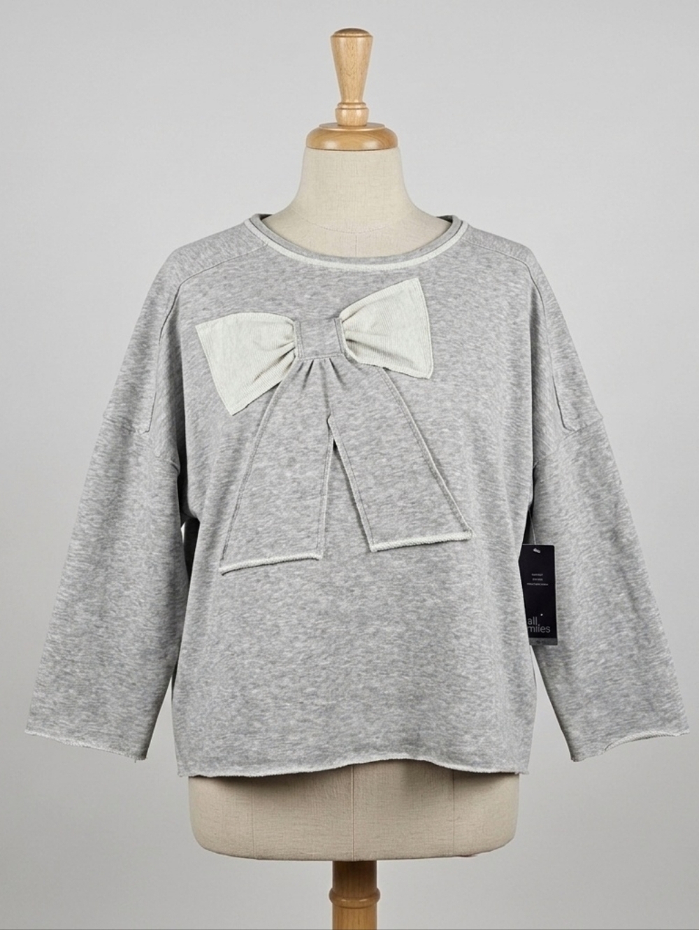 NEW! Ali Miles Oversize Soft Sweatshirt Size Medium Grey Knit Bow Trim
